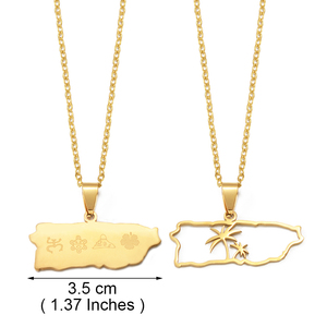 Collana con Ciondolo Mappa di Porto Rico e Maschera con Palma <span class=keywords><strong>da</strong></span> Cocco per Donne e Ragazze, Base in Acciaio Inossidabile, Gioielli Etnici PR # 572962 - Product Image 3