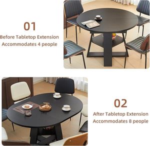 Bàn ăn có thể mở rộng 43.3 "-59" cho bàn tròn hiện đại 4-8 với lá ẩn tiết kiệm không gian, cơ sở chéo với kệ lưu trữ - Product Image 3