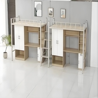 Lit mezzanine moderne multifonctionnel en métal, gain de place, avec bureau et armoire, couleur personnalisée, revêtement époxy, pour école, dortoir, appartement, hôtel