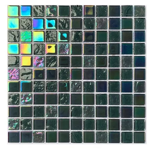 Mosaico de vidro para piscina, mosaico de cristal iridescente preto verde 4 mm de espessura para construção de novos edifícios