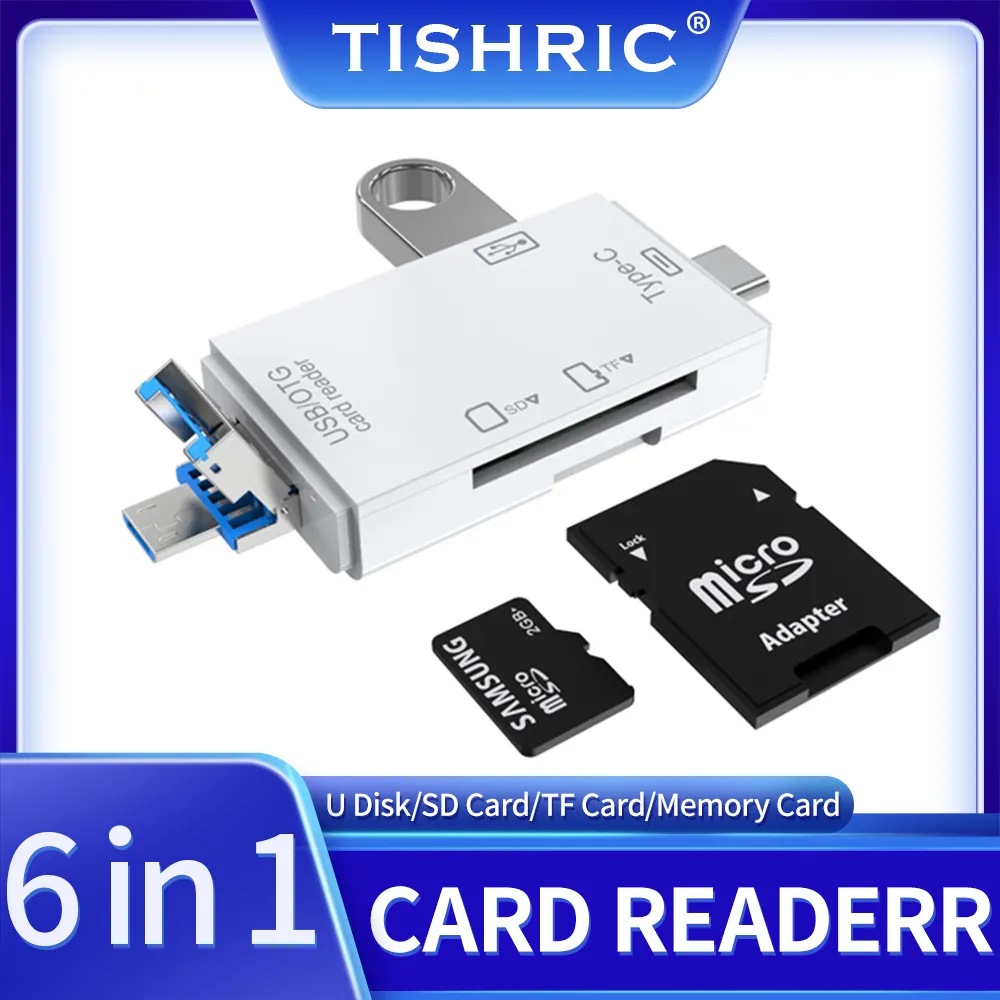 Lector de tarjetas TISHRIC 6 en 1 USB TIPO C a SD Micro TF Adaptador de tarjeta de memoria SD Lector de tarjetas de memoria inteligente Lector de tarjetas SD