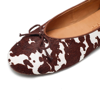 Ballerines légères et souples en cuir véritable à imprimé vache avec nœud pour femme – Printemps, été, automne