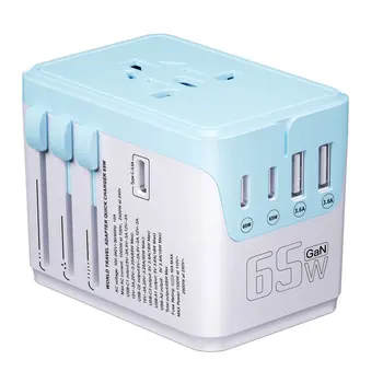 65W GaN Worldwide Travel Adapter 2 USB 3 Type C All in One Global Universal Charger World Plug For Amazon Mobile Phone