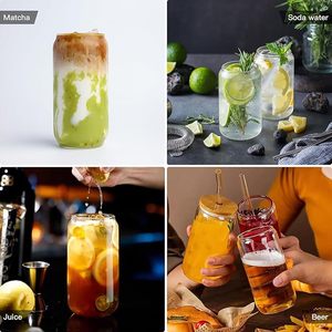 أكواب شرب بأغطية من الخيزران وشفاطات زجاجية، أكواب بيرة، أكواب قهوة مثلجة، مثالية للكوكتيل والويسكي - Product Image 6
