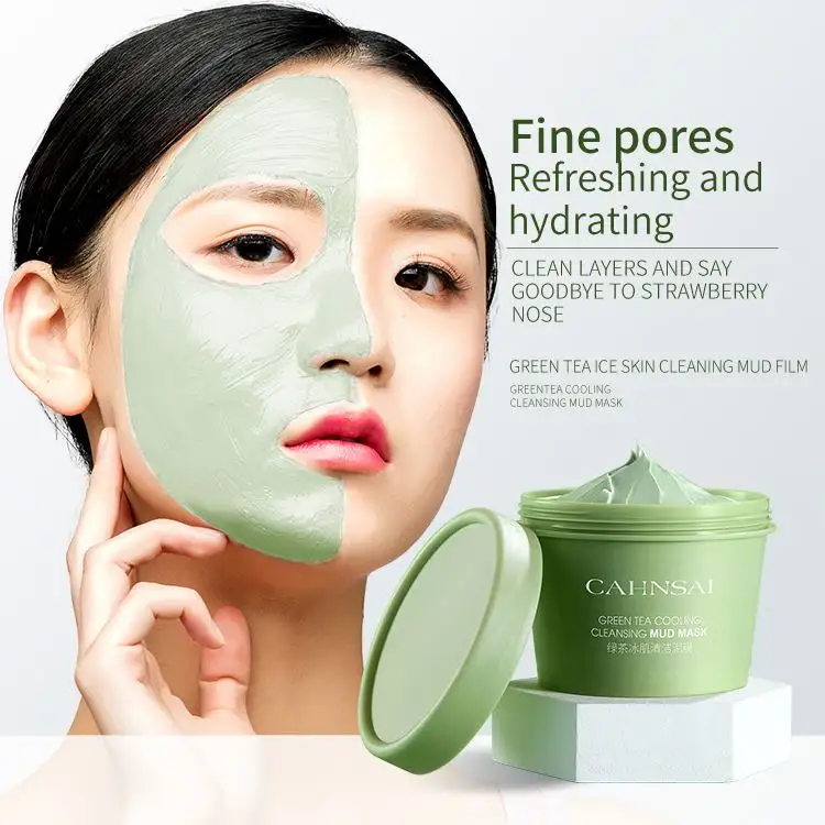 Oem Cahnsai Fabriek Custom Groene Thee Zuiverende Schoonheid Whitening Natuurlijke Slaap Gezicht Modder Masker
