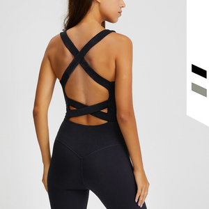 03 Body de course à compression élastique sans couture avec logo personnalisé Combinaison de yoga côtelée une pièce à taille haute pour entraînement et dos nu pour femmes - Product Image 5