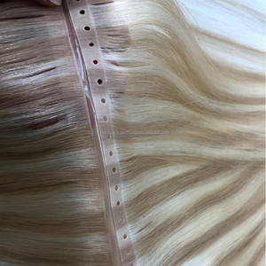 Venta al por mayor 100% Extensiones de Cabello Virgen Rojo Rizado Ruso Doble Mano Atada Real Premium Genius PU Agujero Trama 4nn Grado - Product Image 2