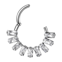 Anneau de nez clicker en titane G23 ASTM F136 16G, plaqué or 24K, avec zircon cubique baguette, pour Daith et Helix, bijoux de piercing corporel, vente en gros