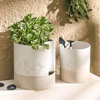 Maceta Moderna de Cerámica con Autorriego para Interiores, 8 Pulgadas, Blanca, Pintada a Mano, con Orificio de Drenaje y Almacenamiento de Agua para Suculentas/Hierbas/Violetas