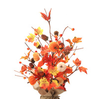 Décorations d'automne en plastique pour Thanksgiving : fausses feuilles d'érable, citrouilles en velours, ornements en forme de gland, petites décorations d'arbre