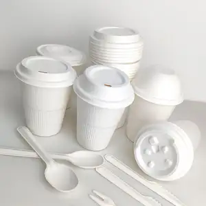 Flat Cover Disposable Sugarcane Bagasse Lid Coffee Cup Eco Biodegradable Lids