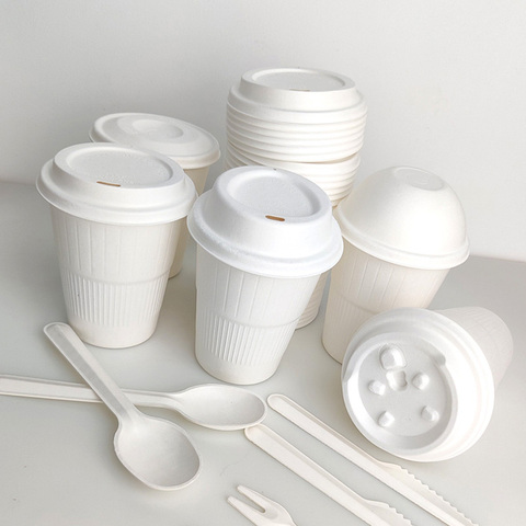 Flat Cover Disposable Sugarcane Bagasse Lid Coffee Cup Eco Biodegradable Lids