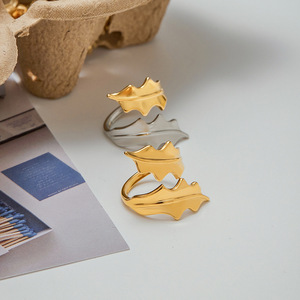 Leaf Shape <b>Open</b> <b>Ring</b> Gold Silver Color Block Women's Jewelry Gift Fashion <b>Rings</b> - Product Image 2