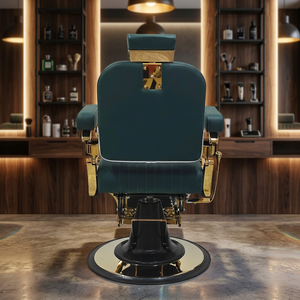 Sillón de Barbería Hidráulico Vintage, Ajustable, para Corte de Cabello, Tapizado en Verde, Reclinable, con Reposapiés - Product Image 6