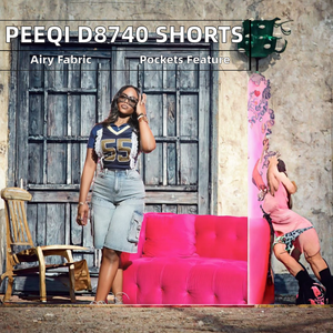 กางเกงยีนส์ขาสั้นทรงตรงขากว้างสไตล์ลำลองสำหรับผู้หญิง Peeqi D8740 รุ่นฤดูใบไม้ร่วง ผ้าเดนิมฟอกสีกลาง ทรงปกติ ระบายอากาศได้ดี สไตล์สตรีทแวร์ เอวพลัสไซส์ - Product Image 2