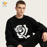 AJB Wholesale Pull d'hiver pour homme en jacquard floral rose, respirant, grande taille, coupe ample, col rond, manches longues, gris, tricot épais