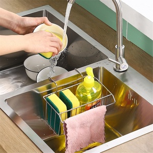Modern Stainless Steel <b>Kitchen</b> Sink Sponge Drain <b>Rack</b> with Multifunctional Rag Steel Ball Storage Hanging Basket for Hotel Use - Product Image 1