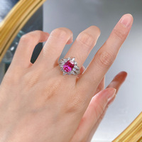 Cincin batu merah muda desain geometris baru perhiasan mewah ringan personalisasi perak 925