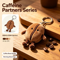 Porte-clés en peluche en forme de grain de café, brodé sur mesure, mascotte de café, breloque en peluche pour la promotion des cafés, OEM ODM
