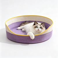 Panier pour chat en corde de coton tressée, résistant aux griffures, double usage, avec bol roulé rafraîchissant, lavable, coussin de sommeil doux, maison pour chiot