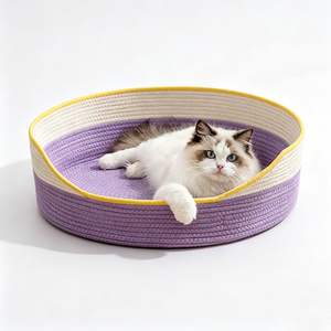 Cuccia per animali domestici in corda di cotone intrecciata, cestino per gatti, resistente ai graffi, cuccia multifunzione rinfrescante con ciotola a spirale, lavabile, morbido tappetino per dormire, casetta per cuccioli - Product Image 1