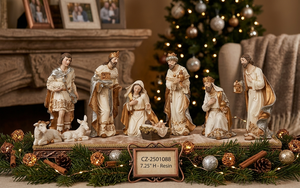 Hand-Painted Holy Family <strong>Nativity</strong> Scene with Timber Stable &amp; Star, Religious Christmas Ornament, Elegant Christian Home Gift - Product Image 2