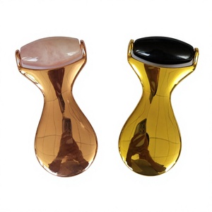 High Quality 100% Natural Obsidian Rose Quartz <b>Jade</b> <b>Roller</b> Massage Zinc Alloy Handle - Product Image 1