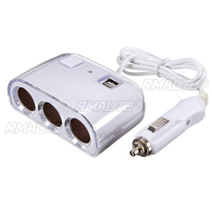 3 <b>Sockets</b> 120W <b>Car</b> Autos Cigarette Lighter Splitter 2 <b>Usb</b> Ports Charger Adapter With Switch <b>Car</b> Accessory 12V 24V - Product Image 2