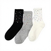 Chaussettes courtes en coton respirantes et absorbantes, tricotées avec des gemmes de diamant brillantes et colorées, pour l'été, noir et blanc