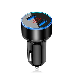 Custom logo 12v 24v dual usb port car charger 3.1A fast charging phone charger with LED display
