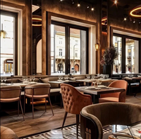 Ensemble de chaises de salle à manger de restaurant en cuir PU de luxe moderne et durable avec plateau en faux marbre et structure en métal