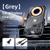 Chargeur de voiture sans fil infrarouge à double moteur 15W, 90 degrés, avec lumière ambiante RGB, certifié CE FCC RoHS, fixation sur grille d'aération, directement de l'usine