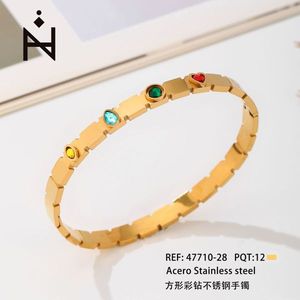 Bracciale in Acciaio Inossidabile con Diamanti Colorati Quadrati, Eleganti Braccialetti - Product Image 3