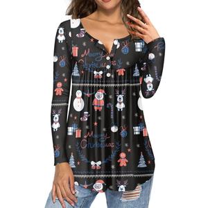 <span class=keywords><strong>T</strong></span>-<span class=keywords><strong>Shirt</strong></span> con Logo personalizzato a manica lunga da <span class=keywords><strong>donna</strong></span> con scollo a V e bottone <span class=keywords><strong>T</strong></span>-<span class=keywords><strong>Shirt</strong></span> invernale Casual Basic con graziosi motivi natalizi 3D - Product Image 3