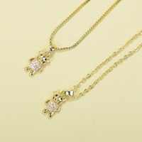 Petit collier avec pendentif en forme de cœur d'ours en peluche en cristal rose plaqué or 14 carats, charmes minuscules pour femmes, filles, enfants, imperméable