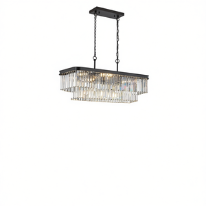 Lustre industriel moderne en cristal, luminaire de plafond rectangulaire en fer noir, E12 réglable, LED grand format pour salon - Product Image 1