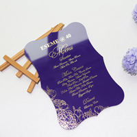 Invitación DE BODA acrílica púrpura lavanda elegante Invitación de quinceañera Tarjeta de menú acrílico irregular con lámina de oro