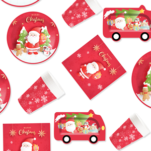 Ensemble de vaisselle de Noël personnalisé DAMAI comprenant des assiettes en papier en forme de voiture, des gobelets et des serviettes pour la décoration de table de fête de Noël - Product Image 3