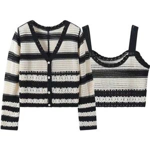 Women's Striped Knitted Top Niche Pure Desire Chic Summer Autumn Sling Two-Piece Set Casual Style Hot <strong>Girl</strong> Short Design - Product Image 5
