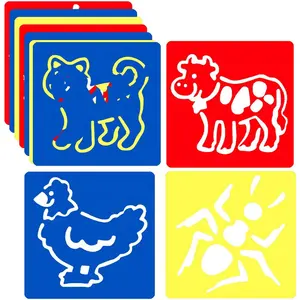 Lot de 24 pochoirs animaux <span class=keywords><strong>IWILL</strong></span> pour enfants, 14x15cm, pochoirs à craie pour trottoir, motifs personnalisables, logo, ensemble de dessin et peinture coloré - Product Image 3