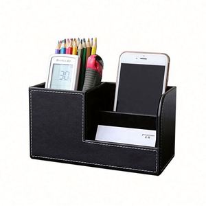 Portalápices Escolar Ecológico con Logotipo Personalizado, Organizador de Escritorio de Cuero PU, Caja de Almacenamiento para Suministros de Oficina, 3 Compartimentos - Product Image 3