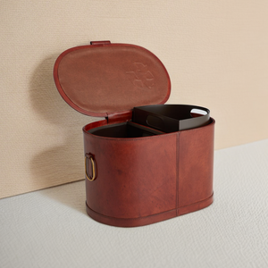 Cubo de basura <span class=keywords><strong>clasificado</strong></span> húmedo de gran tamaño con 2 compartimentos de doble capa para habitación interior de hotel, cubo de basura de cuero con tapa - Product Image 6