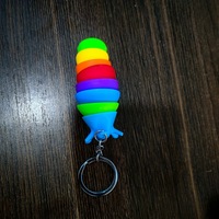 Porte-clés en plastique en forme de limace arc-en-ciel, mini, mignon, dessin animé, animal, jouet anti-stress, vente en gros