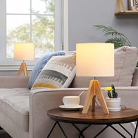 Lampe de bureau de lecture minimaliste en bois avec LED, contrôle tactile et abat-jour en tissu pour la protection des yeux