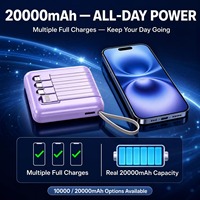 Batterie externe 20000 mAh avec câble intégré, plusieurs ports USB, mini chargeur portable pour téléphone, voyage, logo personnalisé pour les voyages en plein air