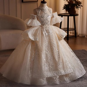 Vestido Formal de Gasa con Crochet de Poliéster para Niñas, Estilo <span class=keywords><strong>2026</strong></span>, Traje de Princesa para Niñas Mayores, Ideal para Presentaciones de Piano - Product Image 2