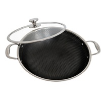 Wok chinois à trois couches de 26 cm en acier inoxydable 304, revêtement antiadhésif, nettoyage facile, gravure double face, double poignée, couvercle en verre