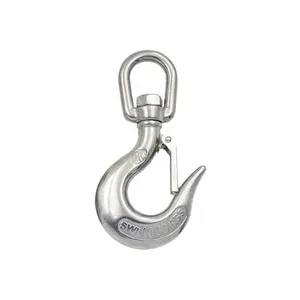 0.5T Eye Safety Snap Hook Stainless Steel 304 Lifting Grab Hooks Rigging Accessory Eye Rotating Slip Hook with Latch