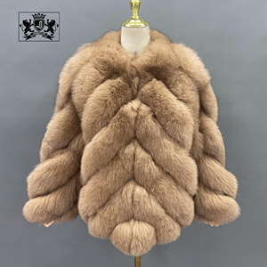 Manteau en fourrure de renard véritable bleu, chaud et luxueux, nouvelle conception Janefur, pour femmes, taille plus, manteau en fourrure court pour l'hiver - Product Image 3