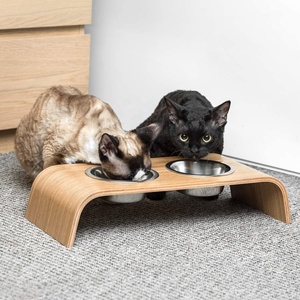 Support surélevé en bois pour animaux domestiques, dispositif de guérison avec bols, pour chats et petits chiens - Product Image 3
